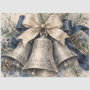 Papel De Seda Sinos de Natal Prateados Elegantes em Aquarela