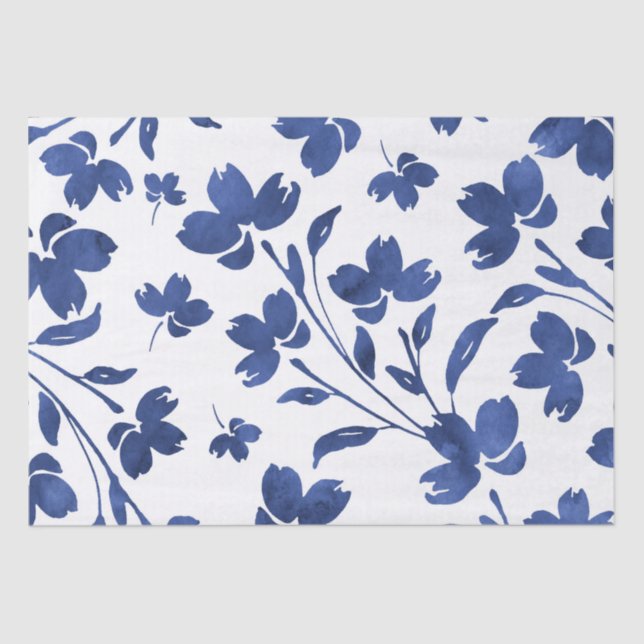 Papel De Seda Sistemas de Flores Indigo Watercolor (Frente )