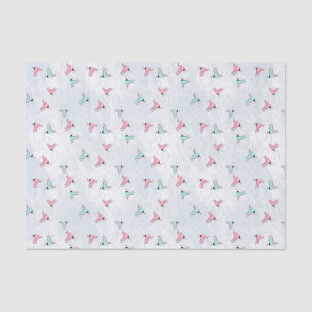 Papel De Seda Skates de gelo rosa e aqua Natal (Frente )