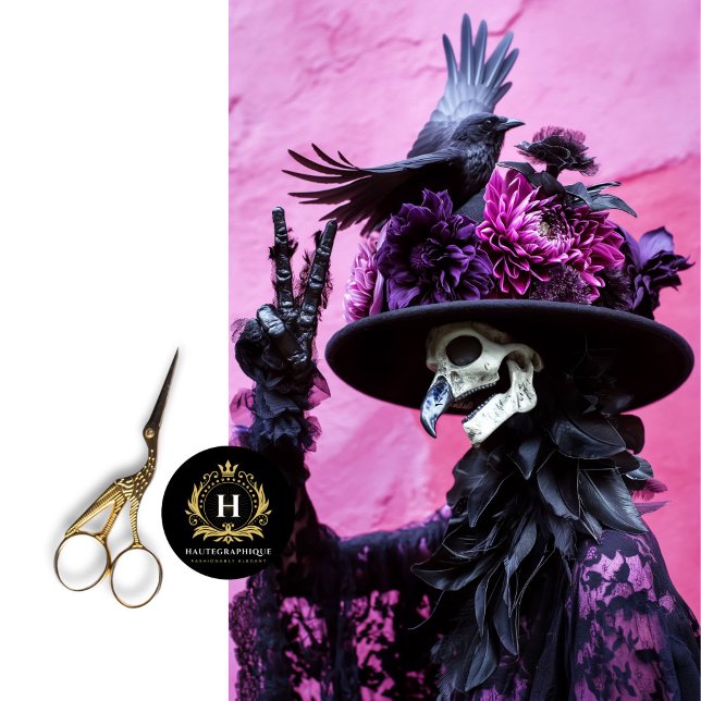 Papel De Seda Skeleton Raven Gothic Hat Purple Drama Floral (Criador carregado)