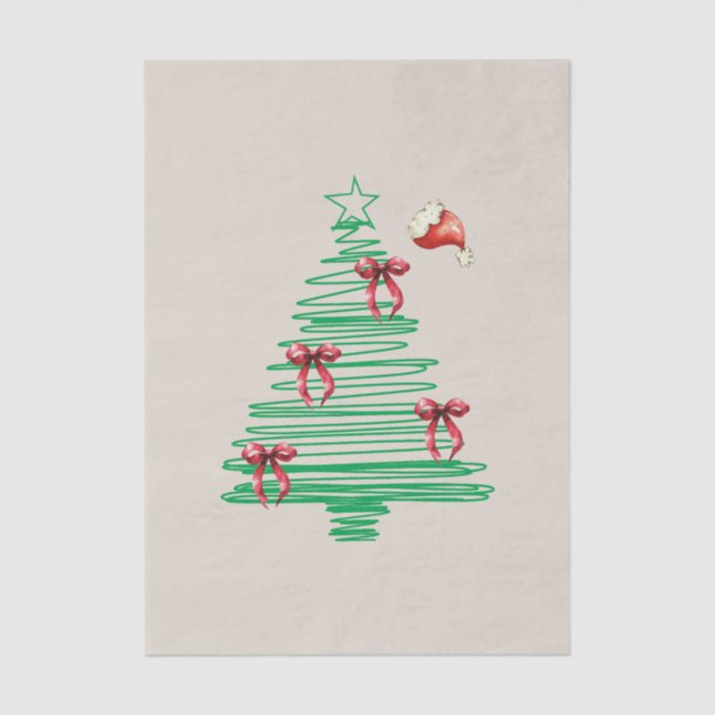 Papel De Seda sketchy christmas tree with red bow and santa hat (Frente )