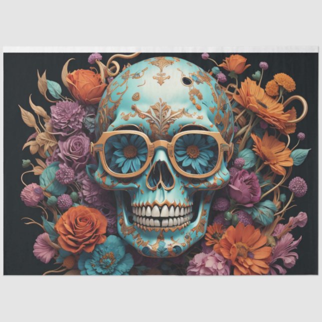 Papel De Seda Skull Candy with Flowers (Frente )