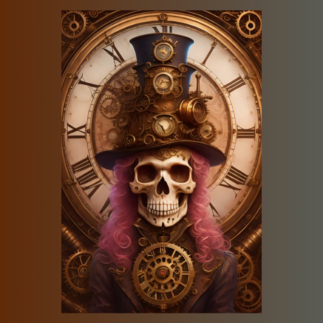 Papel De Seda Skull Steampunk with clock tissue paper v1 (Criador carregado)