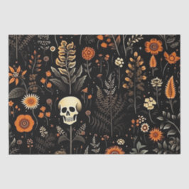 Papel De Seda Skulls Flowers e Greenery Black Halloween