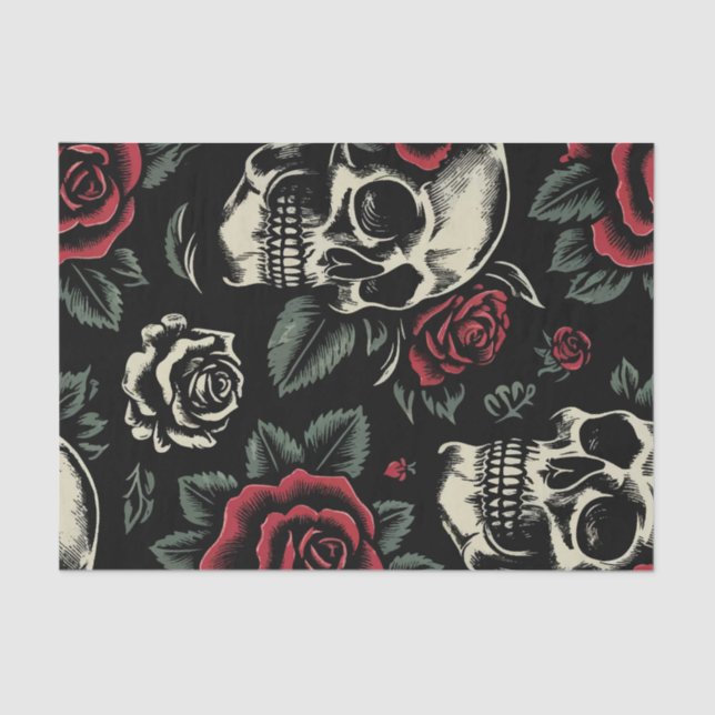 Papel De Seda Skulls & Rosa vermelha Gothic Floral (Frente )