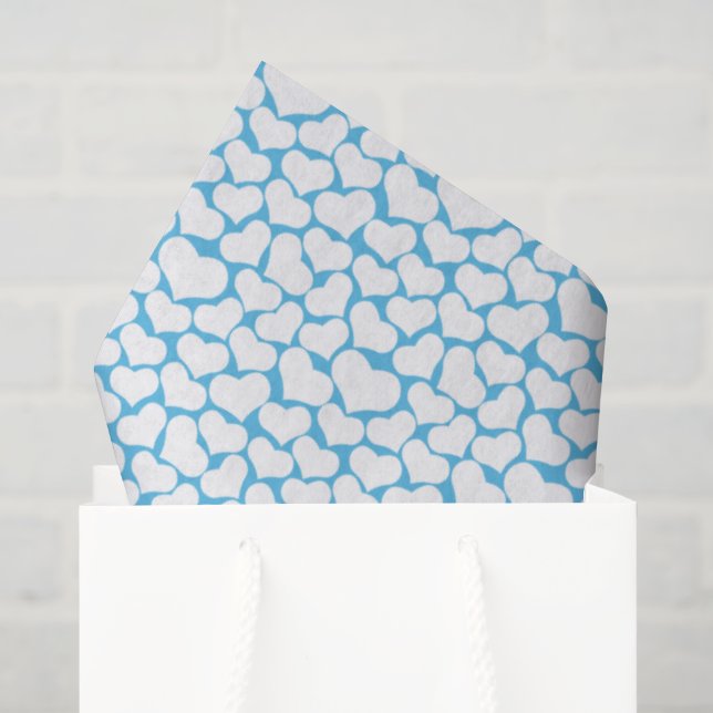 Papel De Seda Sky Blue White Hearts Happy Design (Sacola de presentes)