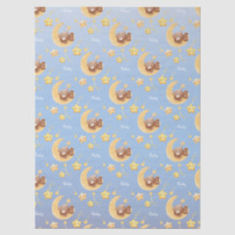 Papel De Seda Sleepy Teddy Bear Moon Soft Blue Baby Shower