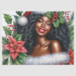 Papel De Seda Smiling Black Woman In Santa Hat Christmas