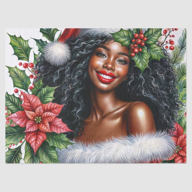Papel De Seda Smiling Black Woman In Santa Hat Christmas (Frente )