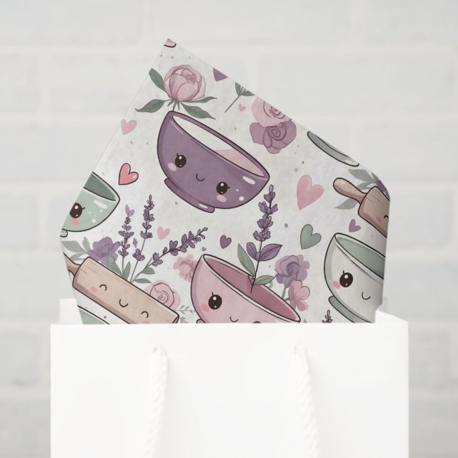 Papel De Seda Smiling Faces Floral Pink Purple (Sacola de presentes)