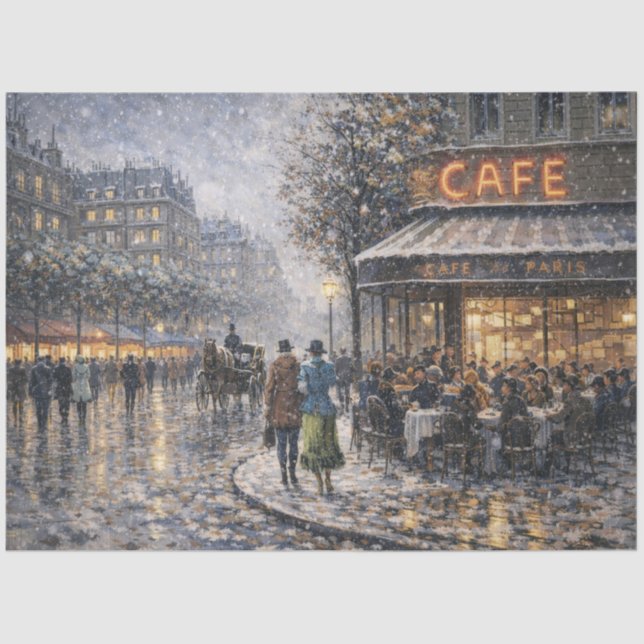 Papel De Seda Snowfall at a Parisian Café (Frente )