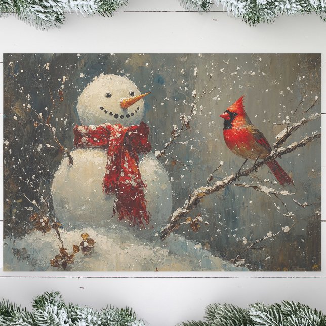 Papel De Seda Snowman e uma Decoupage de Pintura a Óleo Cardeal (Criador carregado)