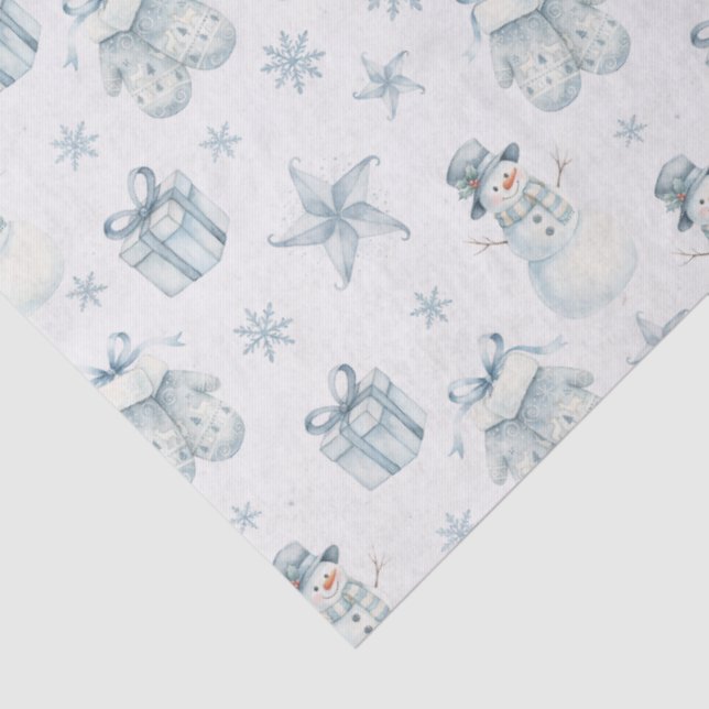 Papel De Seda Snowman & Mittens Tissue Paper – Blue Winter Gift  (Detalhes)