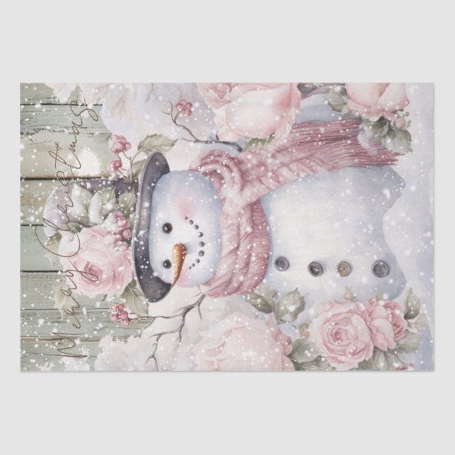 Papel De Seda Snowman Pastel Pink Natal de inverno (Frente )