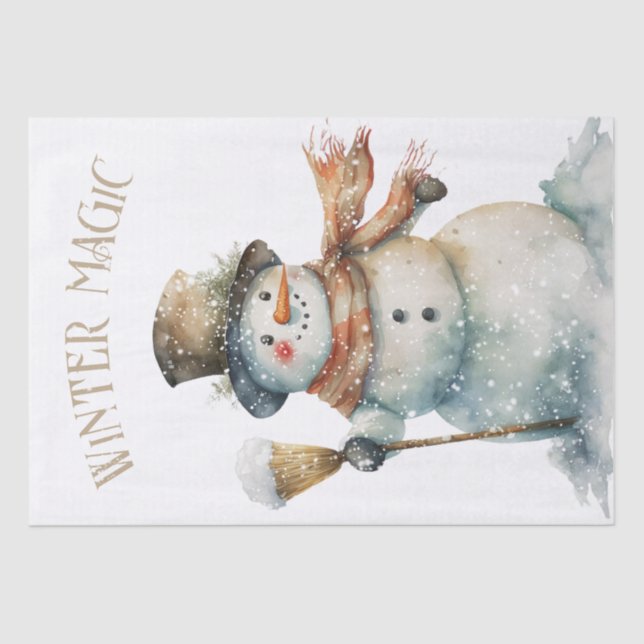Papel De Seda Snowman Watercolor Winter Christmas (Frente )