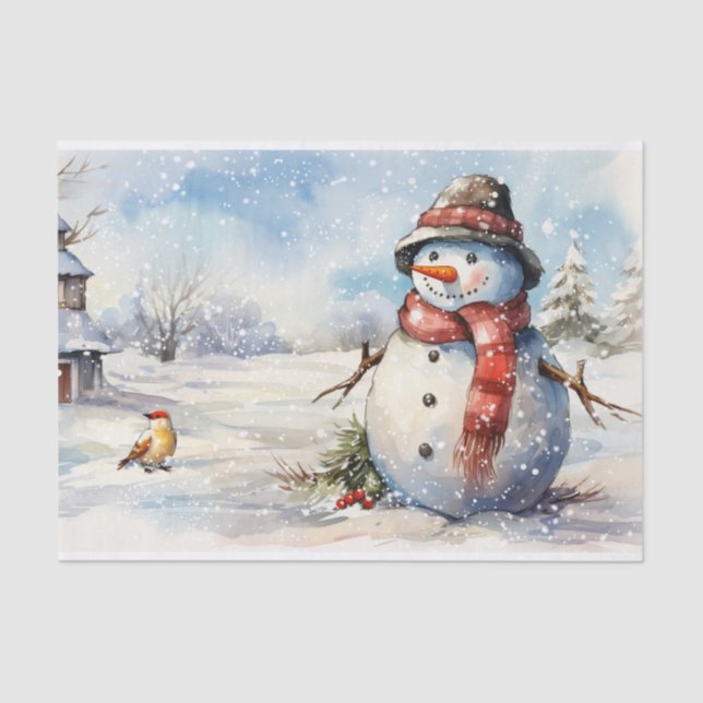 Papel De Seda Snowman Watercolor Winter Christmas (Frente )