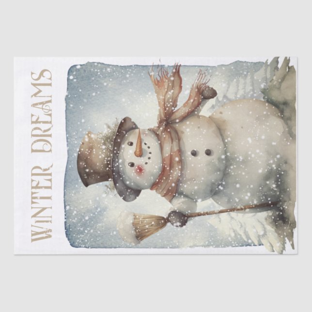 Papel De Seda Snowman Watercolor Winter Christmas (Frente )