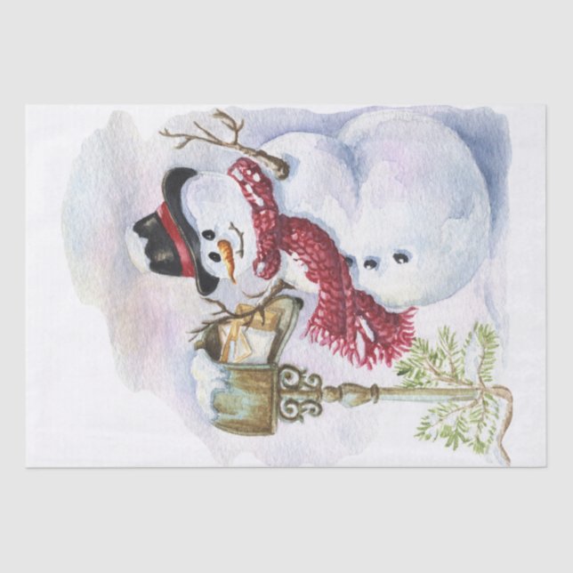 Papel De Seda Snowman Watercolor Winter Christmas (Frente )