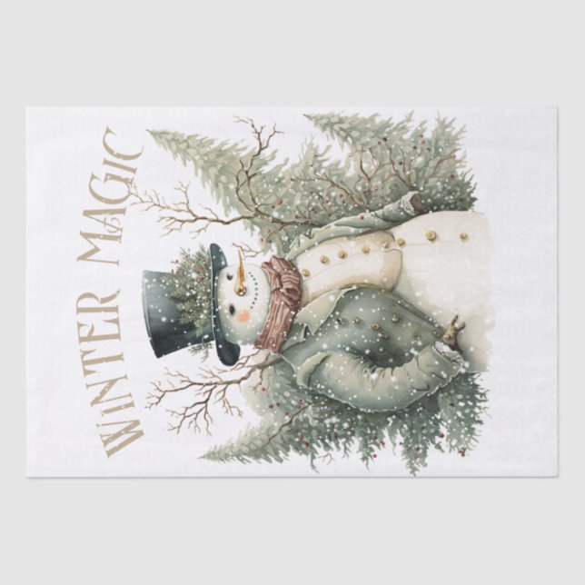 Papel De Seda Snowman Watercolor Winter Christmas (Frente )