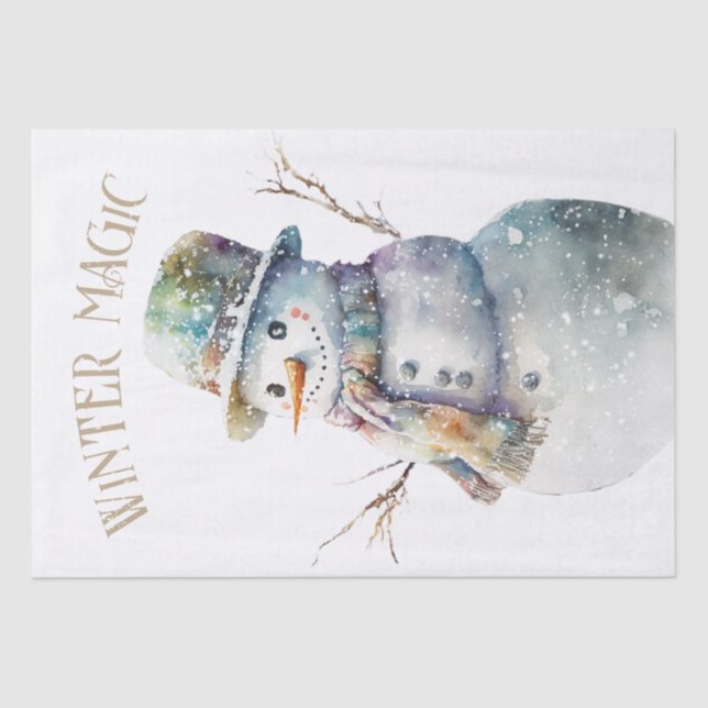 Papel De Seda Snowman Watercolor Winter Christmas (Frente )
