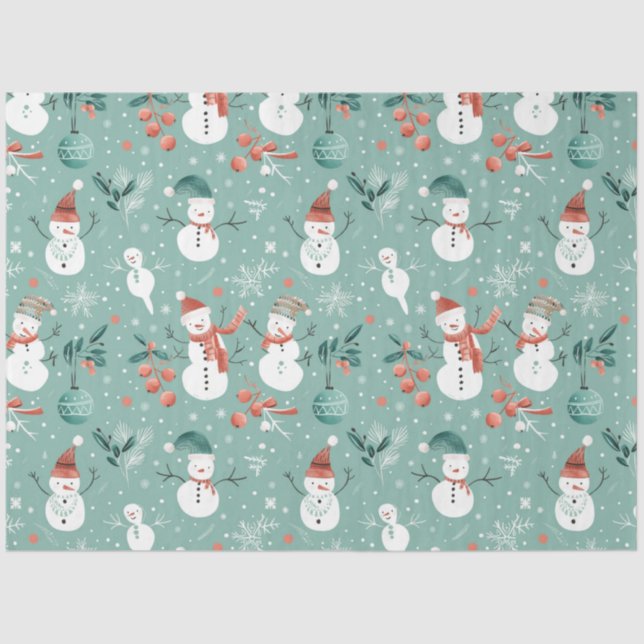 Papel De Seda Snowmen Berries Snowflakes Greenery Natal (Frente )