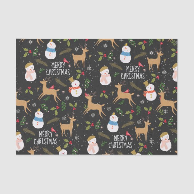 Papel De Seda Snowmen e Reindeer Natal (Frente )