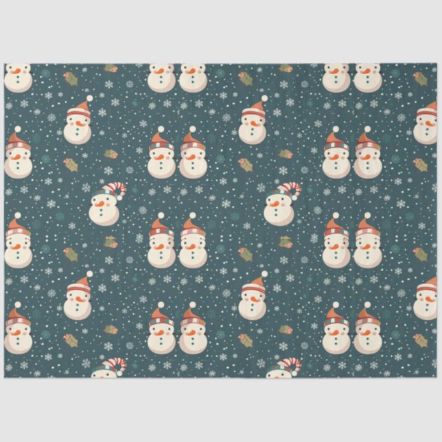 Papel De Seda Snowmen Snowflakes Greenery Natal (Frente )