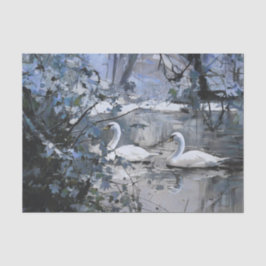 Papel De Seda Snowy Swans, inverno no Pond
