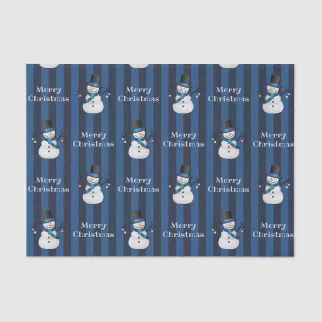 Papel De Seda Snowy Vertical Striped Snowman do Xmas (Frente )