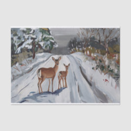 Papel De Seda Snowy Winter Walk, Doe and Fawn