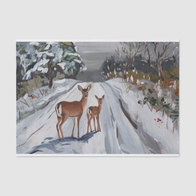 Papel De Seda Snowy Winter Walk, Doe and Fawn (Frente )