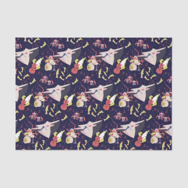 Papel De Seda Sob A Música Musical Sea Marine Animais (Frente )