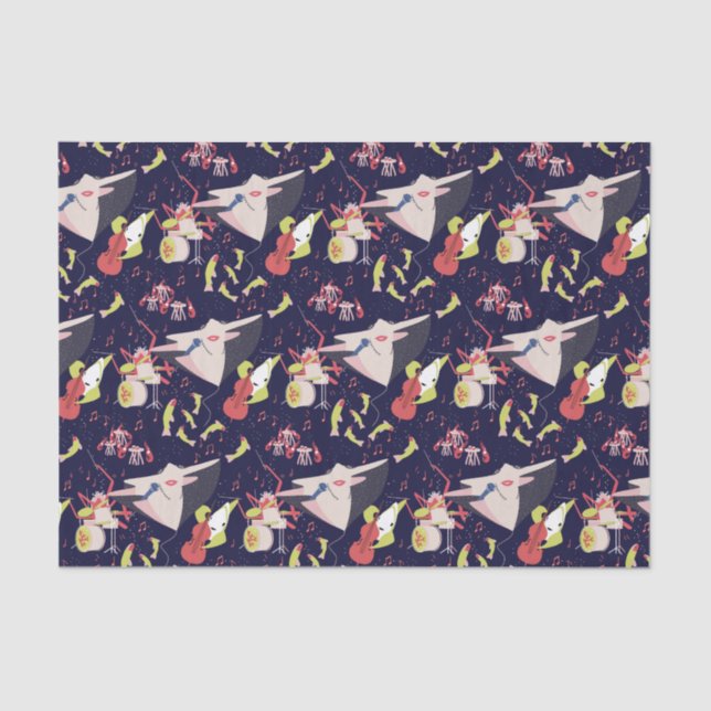 Papel De Seda Sob A Música Musical Sea Marine Animais (Frente )