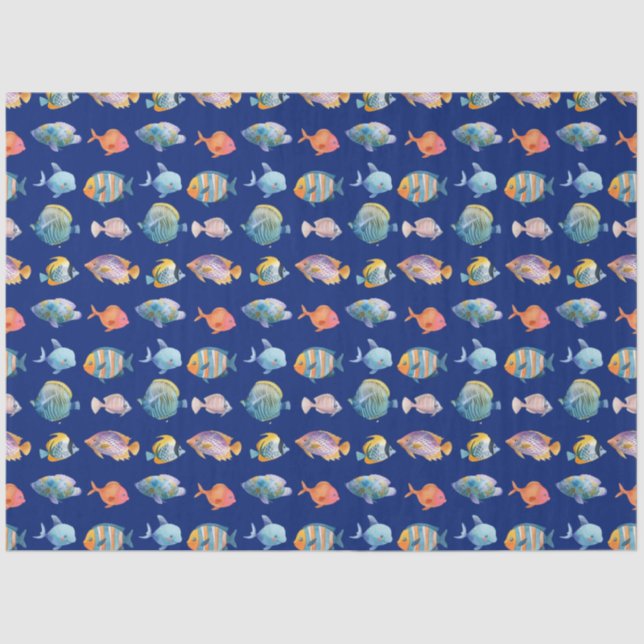 Papel De Seda Sob O Padrão Marítimo De Peixes Náuticos (Frente )