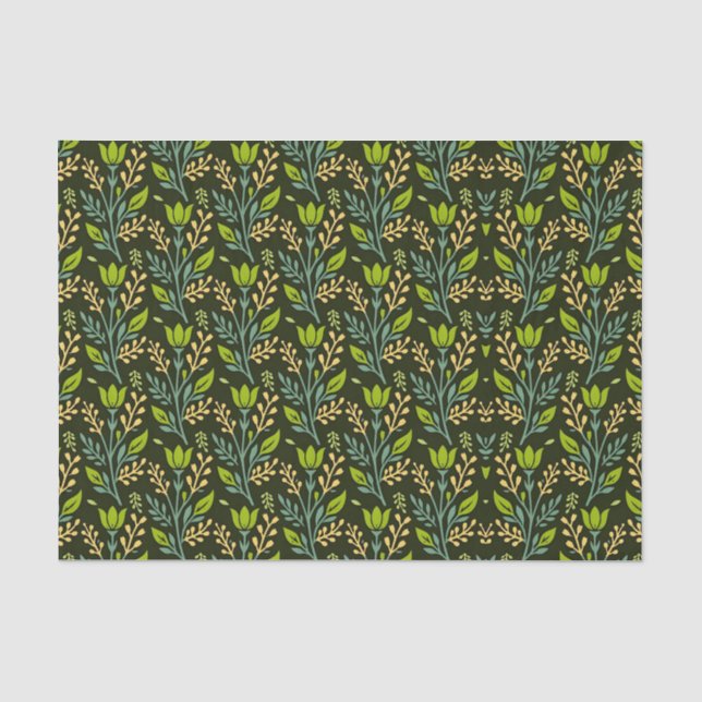 Papel De Seda Sofisticado design de padrão floral azul e bege (Frente )