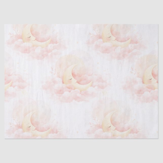 Papel De Seda Soft Pink Moon Baby Shower Tissue Paper, Celestial (Frente )