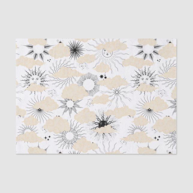 Papel De Seda Sois negros estilizados atrás de nuvens texturizad (Frente )