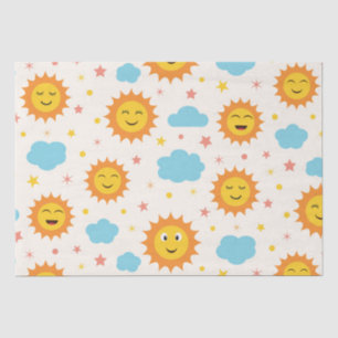 Papel De Seda Sol Brilhante Fofo com Nuvens e Estrelas