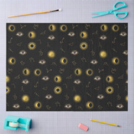 Papel De Seda Sol Celestial Dourado Negro e Lua