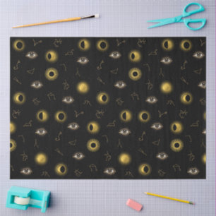 Papel De Seda Sol Celestial Dourado Negro e Lua