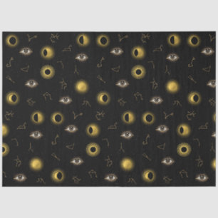 Papel De Seda Sol Celestial Dourado Negro e Lua