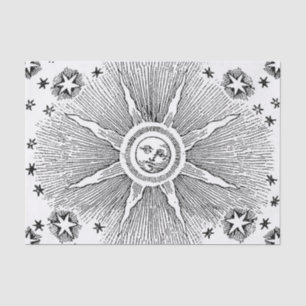 Papel De Seda Sol Estrelas Antigo Céu Noturno Zodíaco Medieval