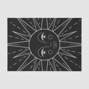 Papel De Seda Sol retro vintage estilizado branco em preto