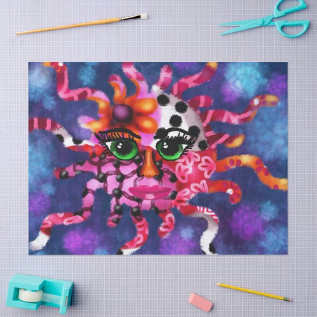 Papel De Seda Sol Whimy Face Zodiac Púrpura, Decoupage Rosa (Arte )