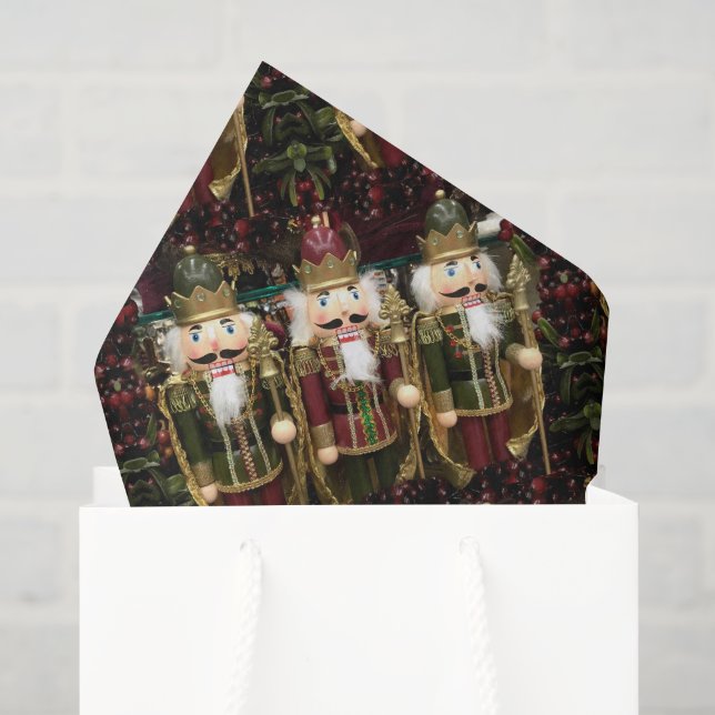 Papel De Seda Soldados de Natal com Nozes Douradas (Sacola de presentes)