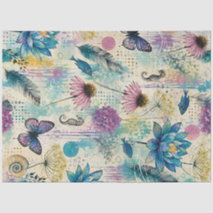 Papel De Seda Sonho Aquático Floral Vibrante