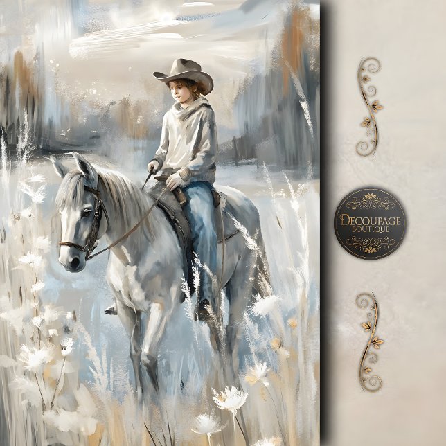 Papel De Seda Sonhos Silenciosos do Cowboy Decoupage (Quiet Cowboy Dreams Decoupage Tissue Paper)