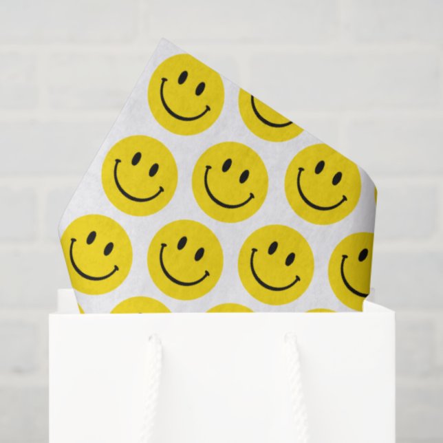 Papel De Seda Sorria Cara Amarelo Preto Branco Feliz Ficar Bem (Sacola de presentes)