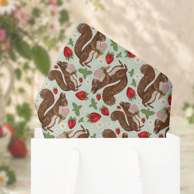 Papel De Seda Sorvete de Morango com Esquilo Caprichoso (Criador carregado)