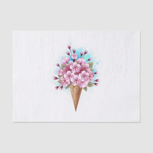 Papel De Seda Sorvete Waffle Rosa Sakura Cone (Frente )